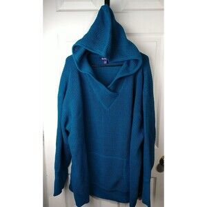 Roamans Woman 30/32 Sweater Hoodie Thermal Teal/Aqua Thumbholes Tightknit Casual